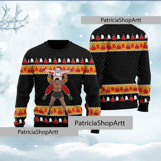 Santa And Wrestling Mike Tyson Ugly Christmas Sweater, Funny Christmas Sweater - Image 6