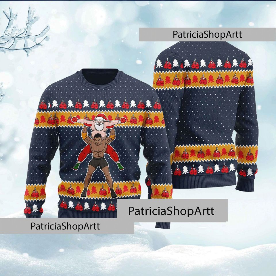 Santa And Wrestling Mike Tyson Ugly Christmas Sweater, Funny Christmas Sweater - Image 5