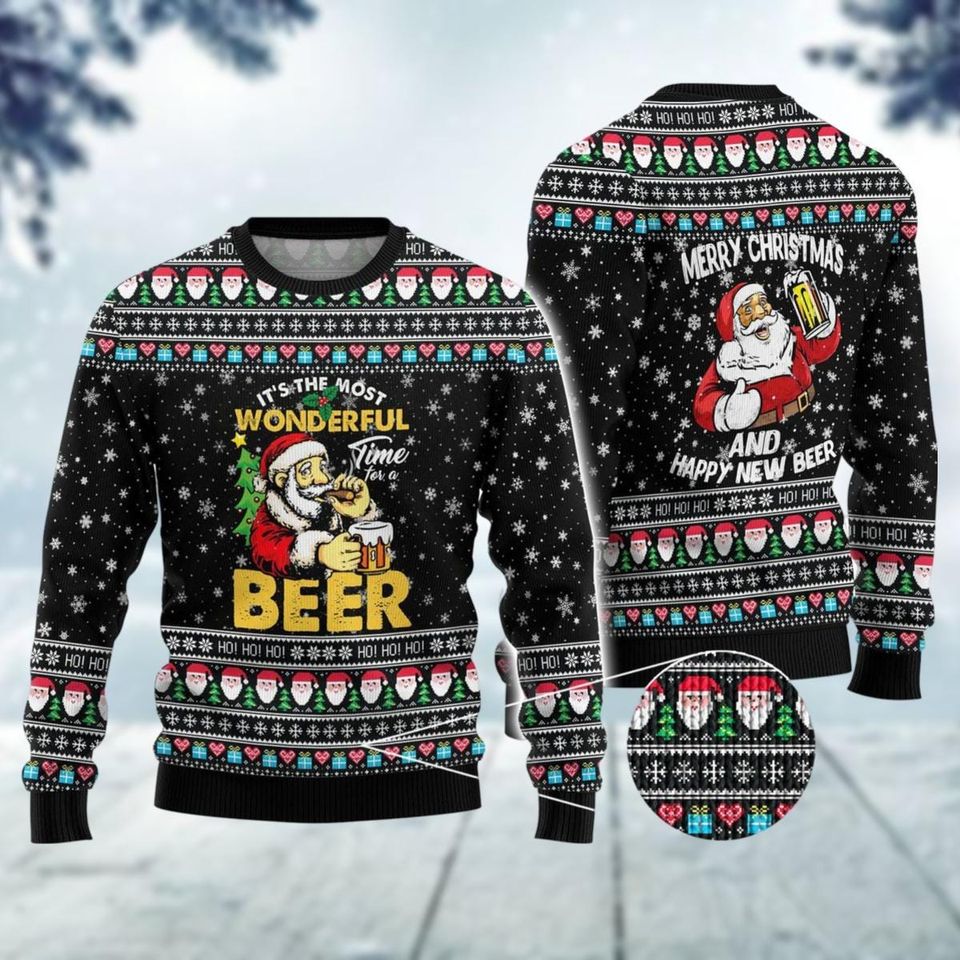 Santa Beer Ugly Christmas Sweater, Its The Most Wonderful Time For A Beer