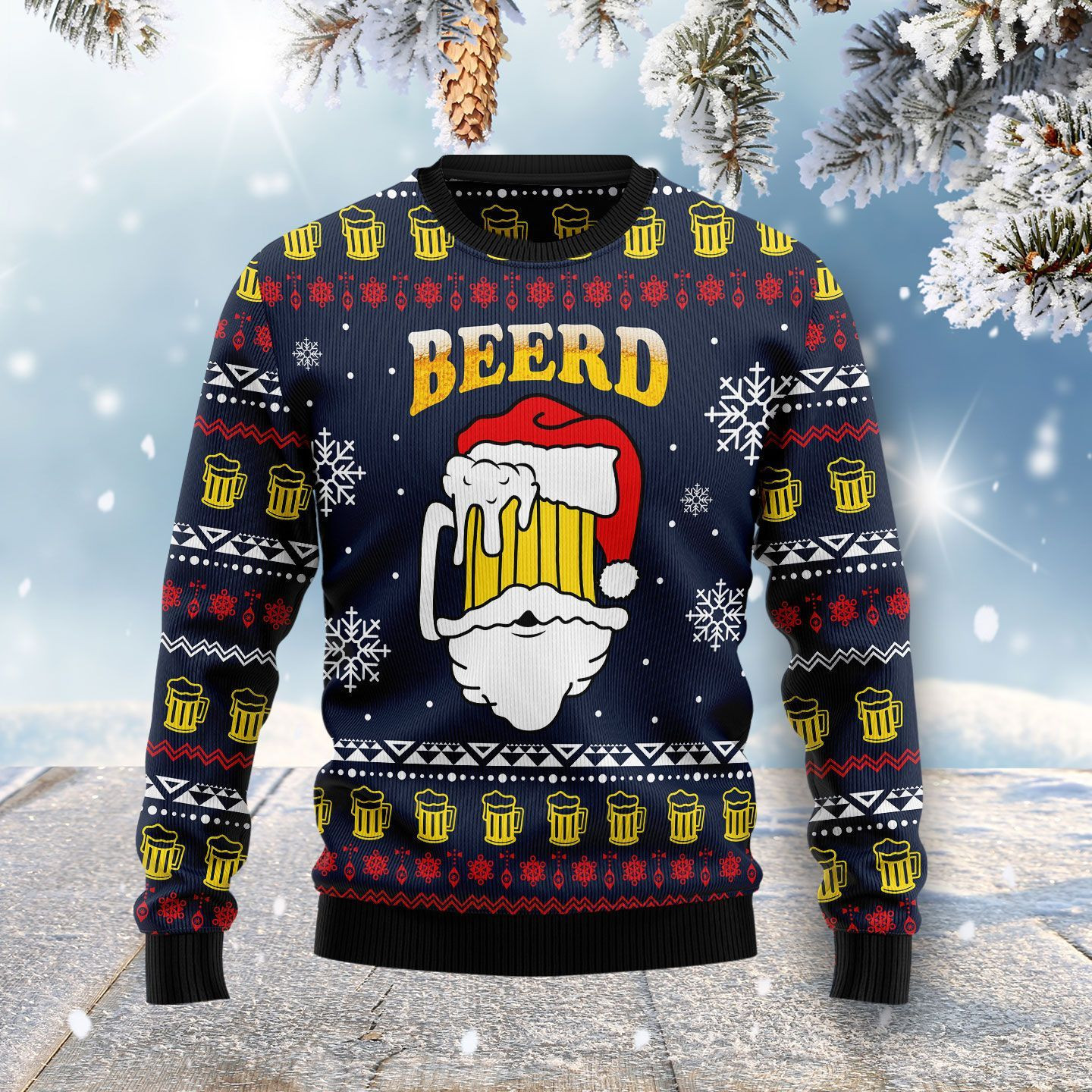 Santa Beerd Ugly Christmas Sweater Adult 3D Funny Matching for family