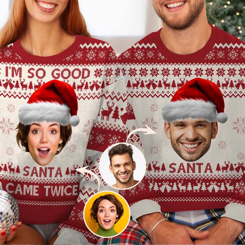 Santa Came Twice - Personalized Couple Ugly Sweatshirt