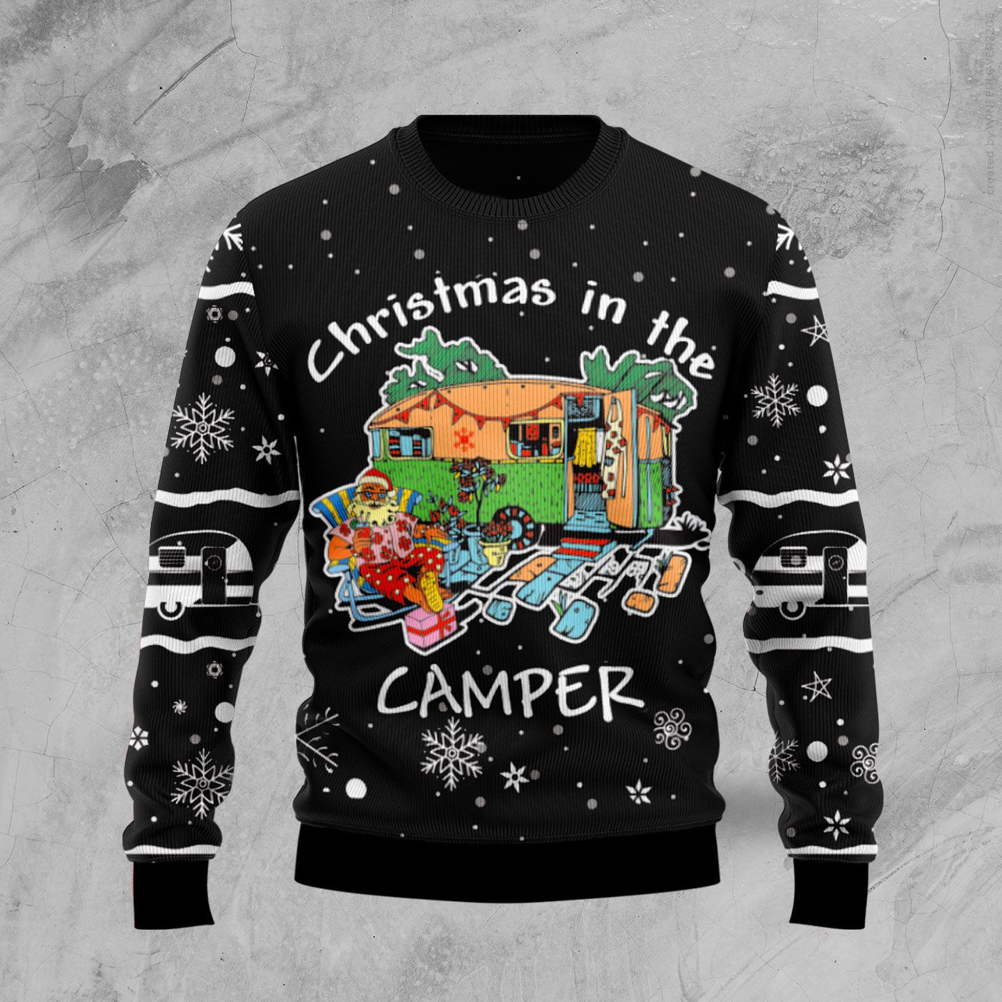 Santa Camping Ugly Christmas Sweater Adult 3D Funny Matching for family