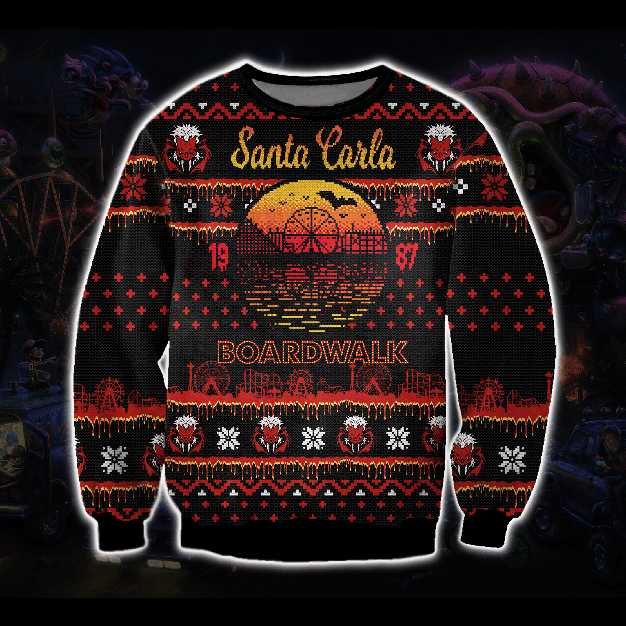 Santa Carla Boardwalk 3D Print Ugly Christmas Sweater Adult 3D Funny Matching for family