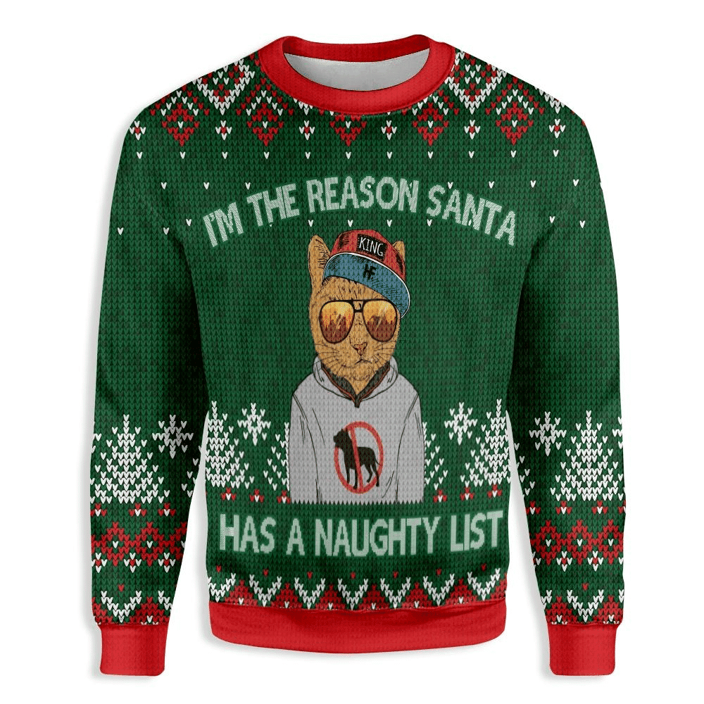 Santa Cat Christmas Ugly Christmas Sweater Adult 3D Funny Matching for family