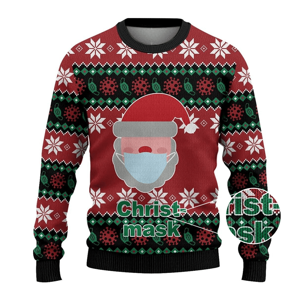 Santa Christ Mask Ugly Christmas Sweater Funny Pandemic Christmas Sweater Best 2024 Gifts - Image 2