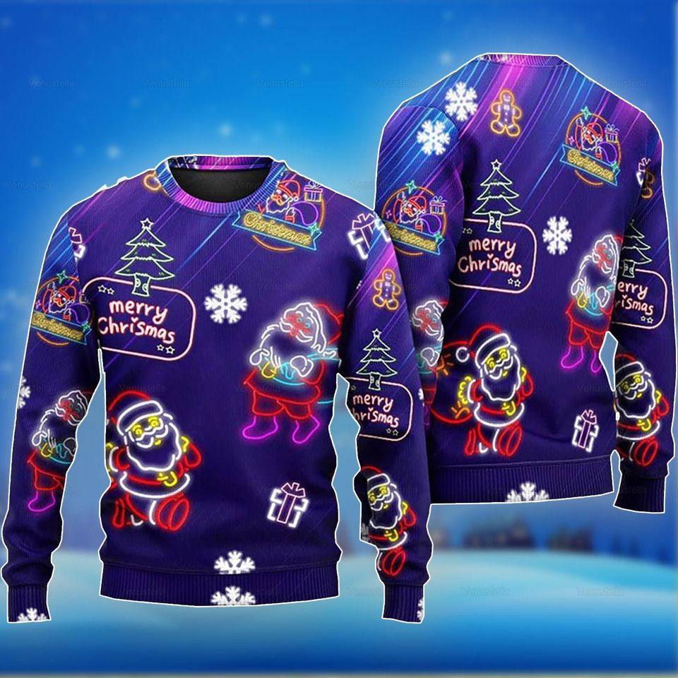 Santa Christmas Ugly Sweater, Santa Lightning Xmas Ugly Sweater