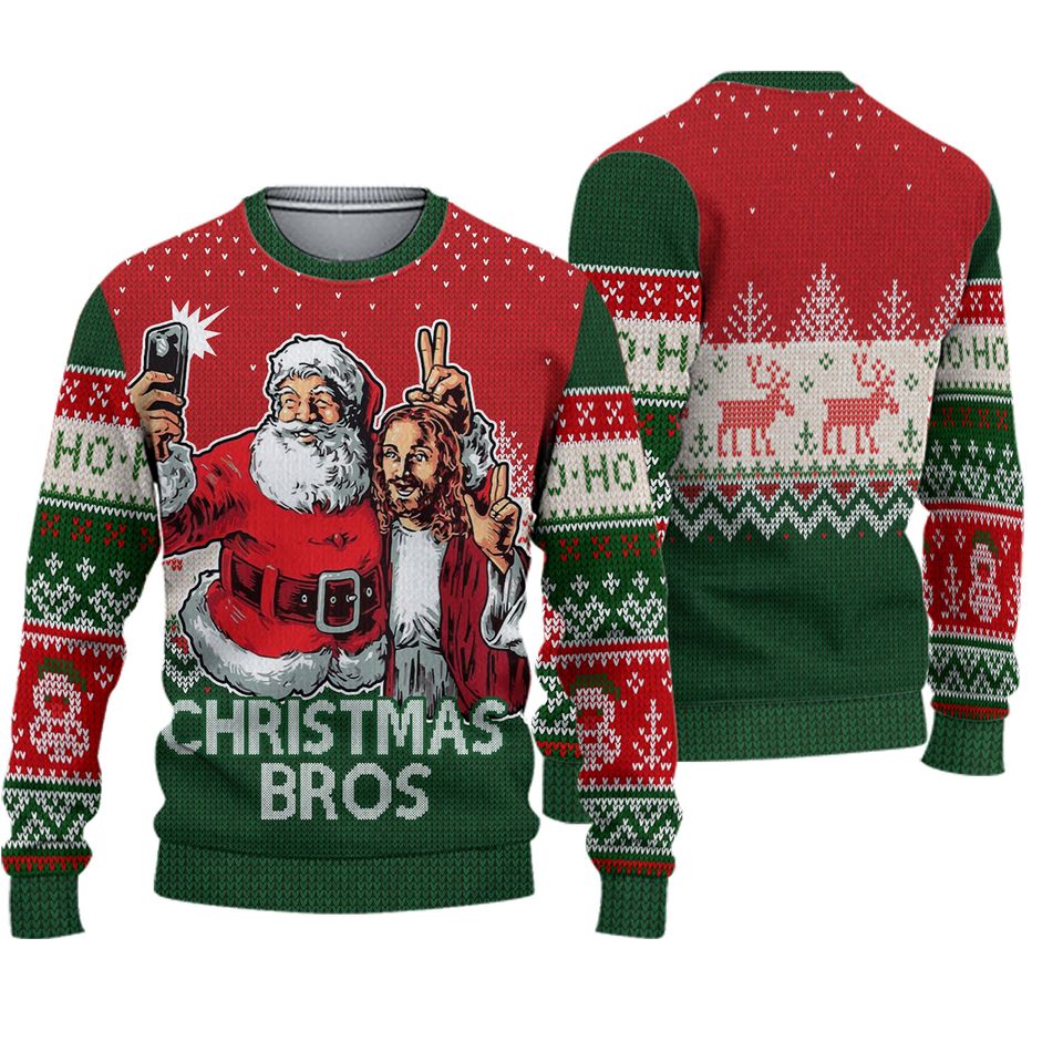 Santa Claus And Jesus Christmas Bros 3D SWEATER Christmas Gift