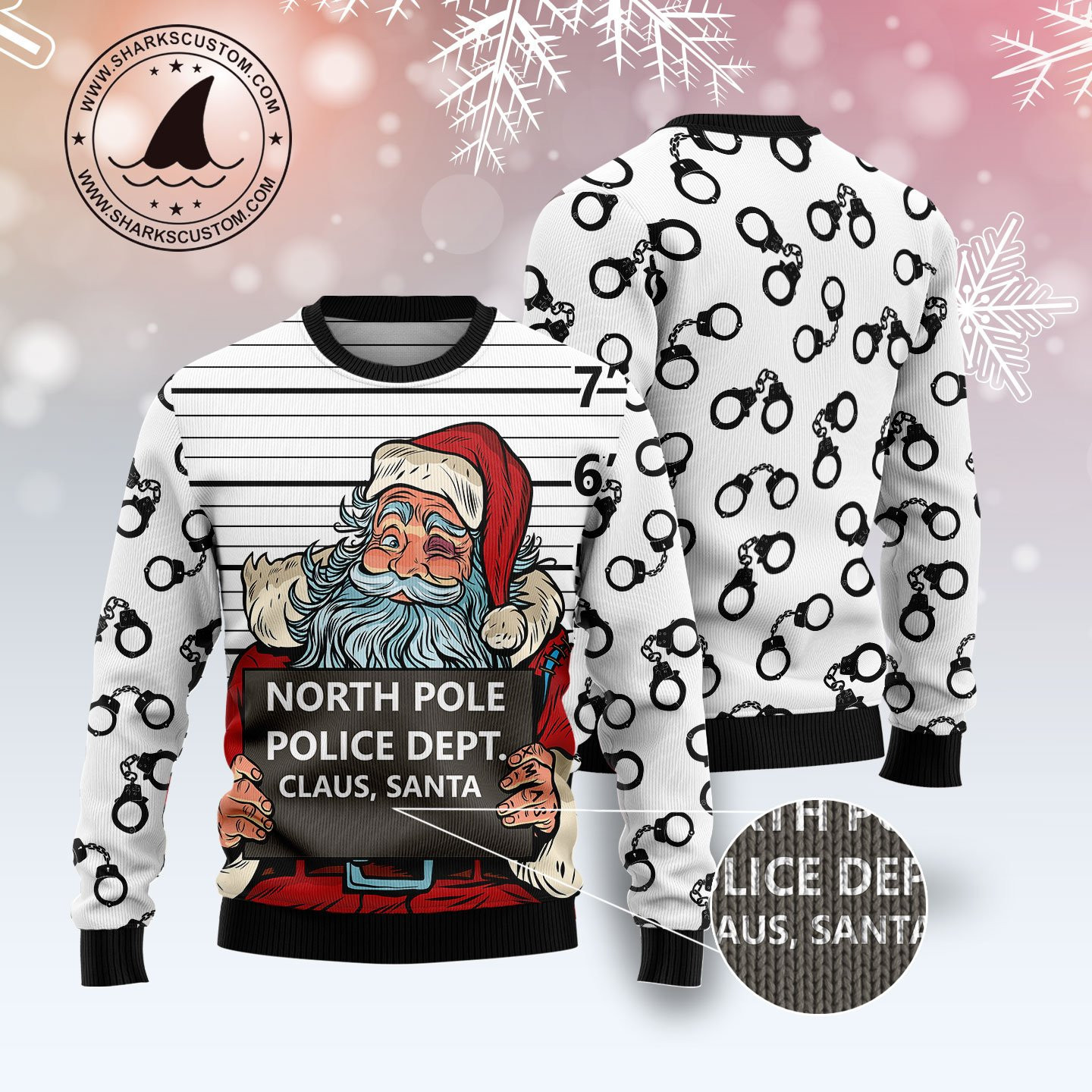 Santa Claus Arrested By North Pole Police Ugly Christmas Sweater Adult 3D Funny Matching for family - Image 3