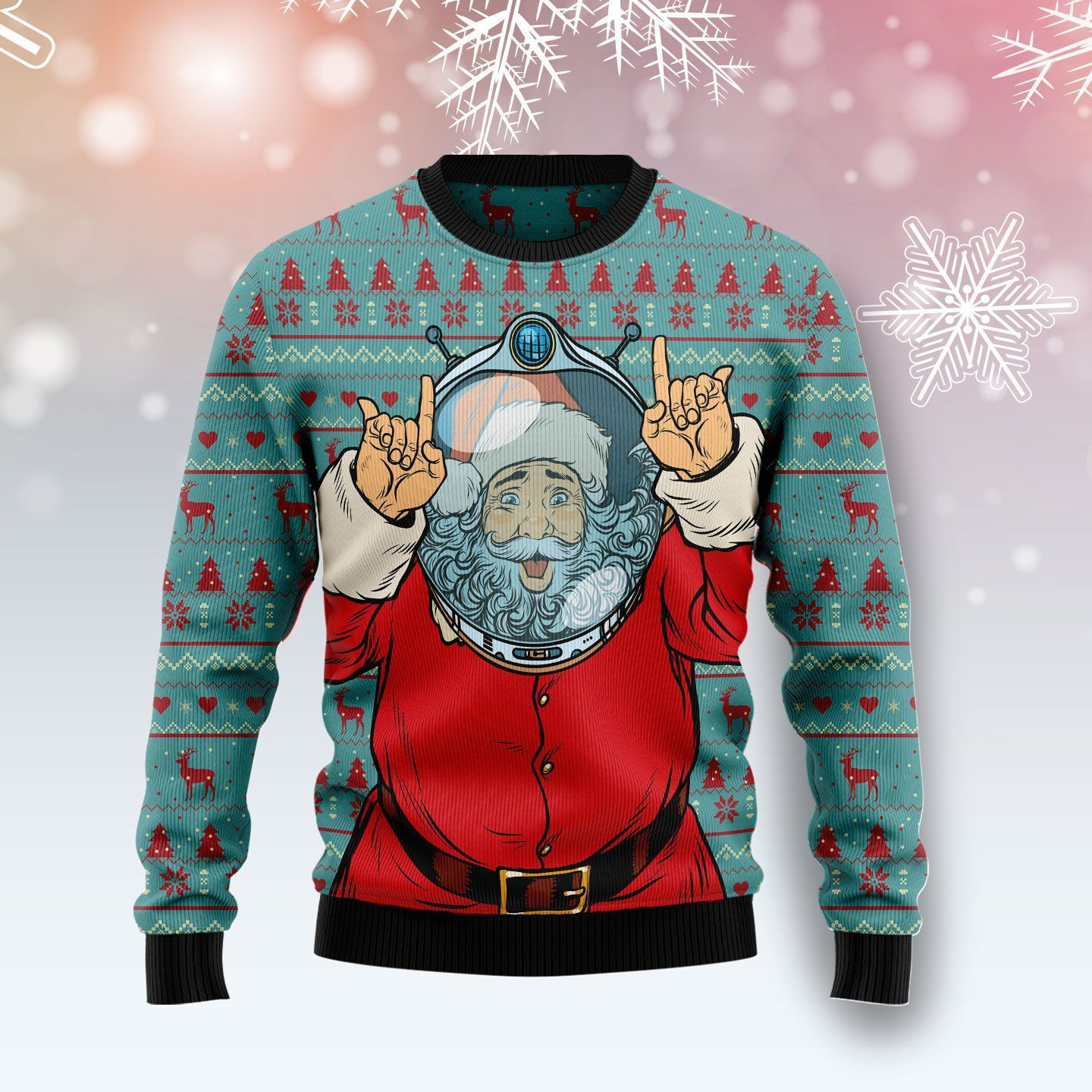 Santa Claus Astronaut Ugly Christmas Sweater Adult 3D Funny Matching for family
