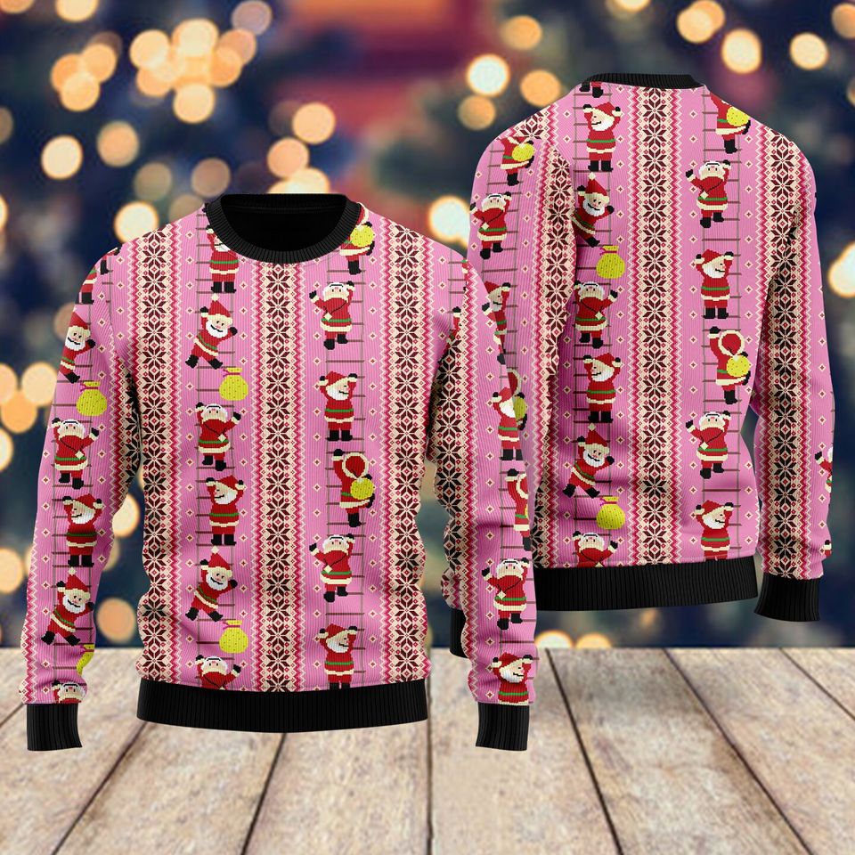 Santa Claus Climbing Pattern Ugly Christmas Sweater, Christmas Crewneck