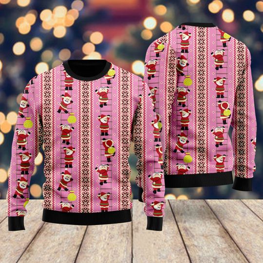 Santa Claus Climbing Pattern Ugly Christmas Sweater, Christmas Crewneck - Image 4