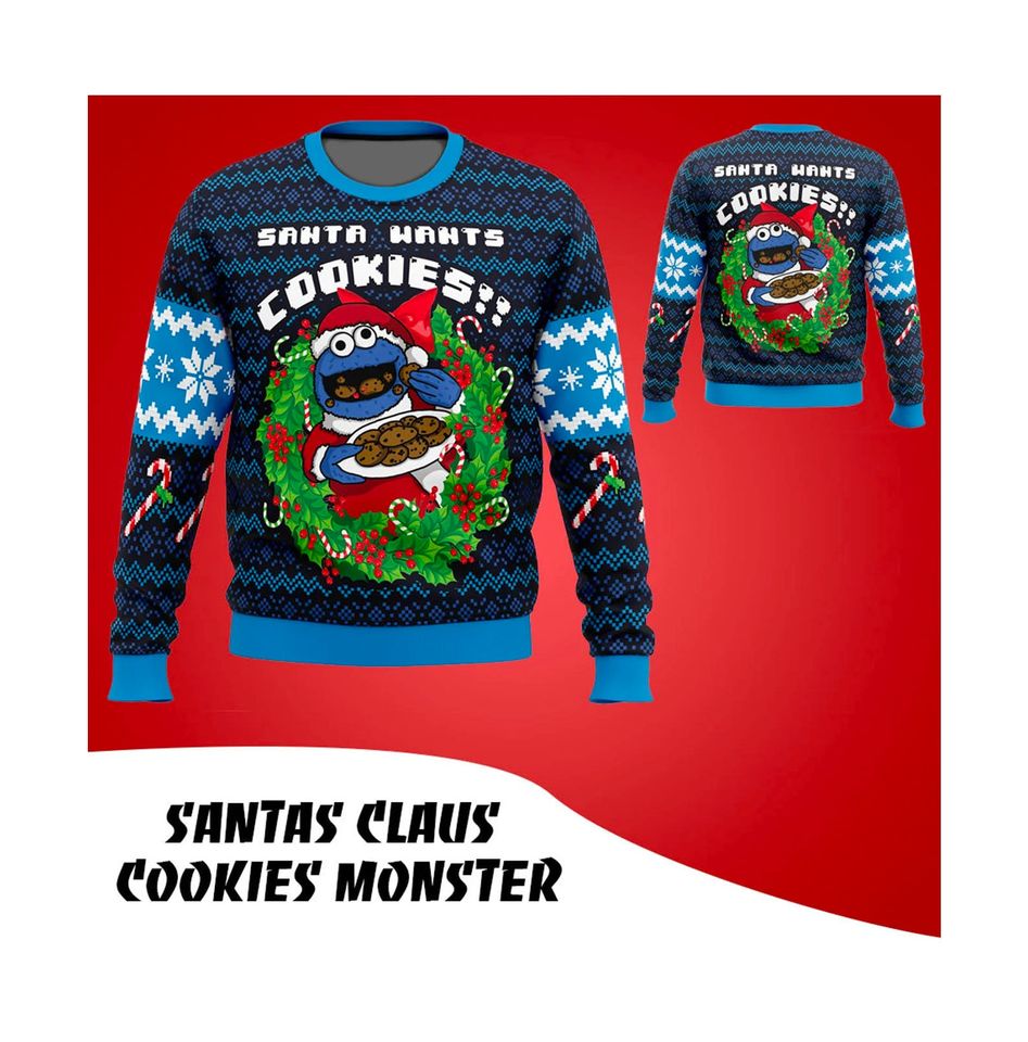Santa Claus Cookies Monster Christmas Ugly Sweater, Christmas