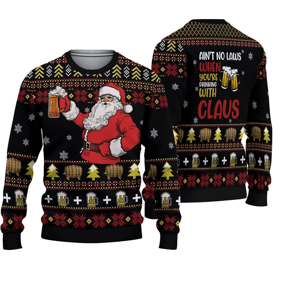 Santa Claus Drink Beer Ugly Christmas Sweater