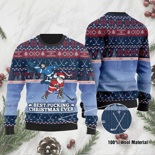 Santa Claus For Ice Hokey Lovers Ugly Christmas Sweater Adult 3D Funny Matching for family