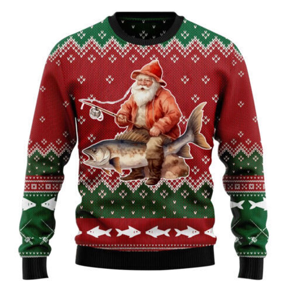Santa Claus Go Fishing Funny Christmas  3D SWEATER Christmas Gift