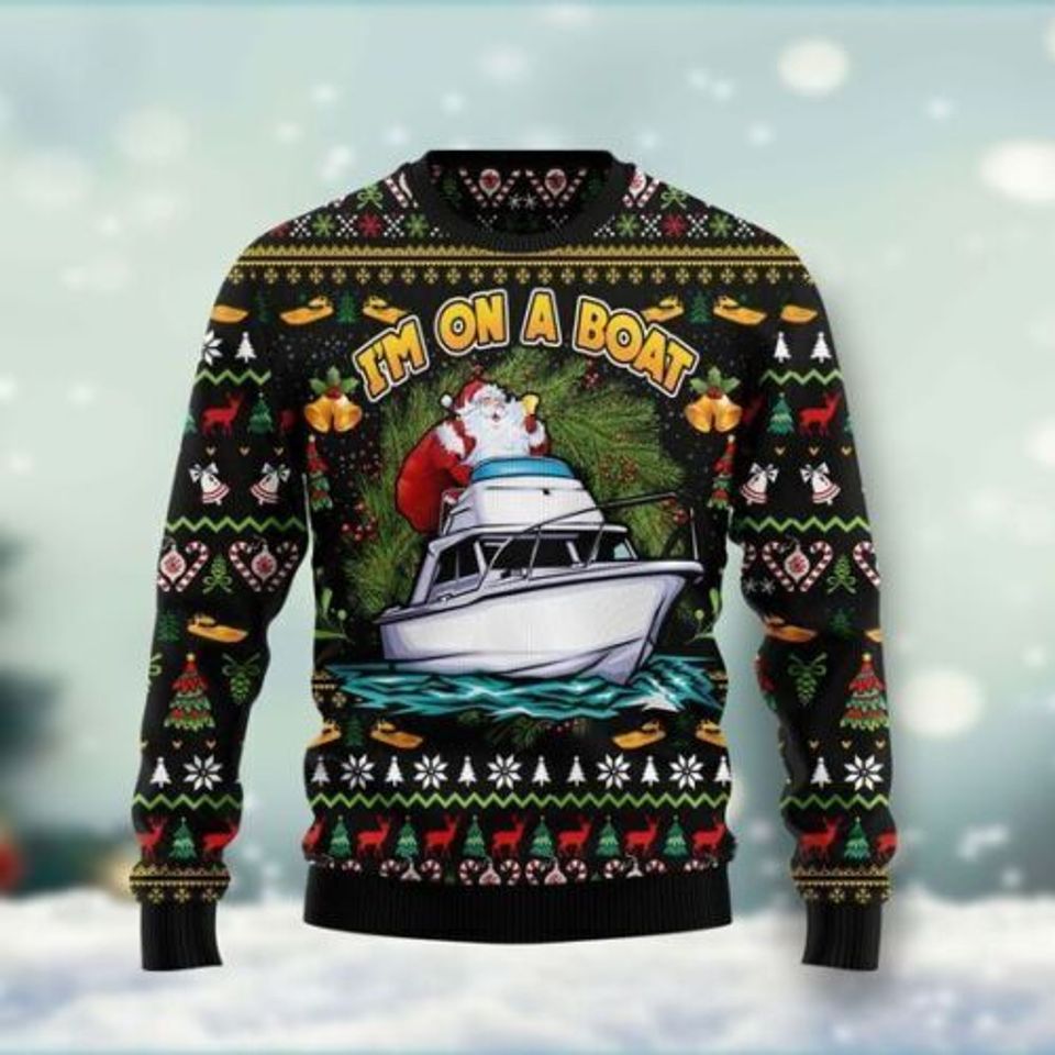 Santa Claus I'm On A Boat Ugly Christmas 3D SWEATER Christmas Gift