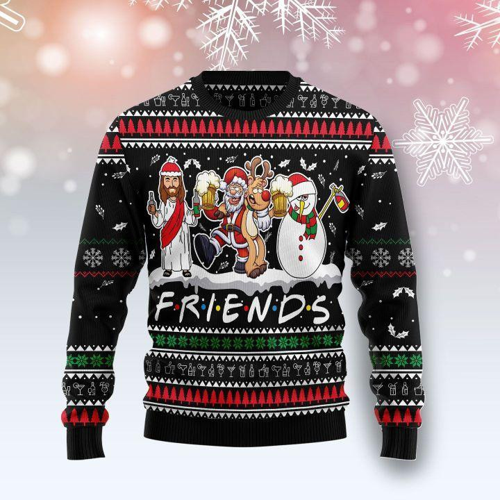 Santa Claus Jesus Friends Ugly Christmas Sweater Adult 3D Funny Matching for family