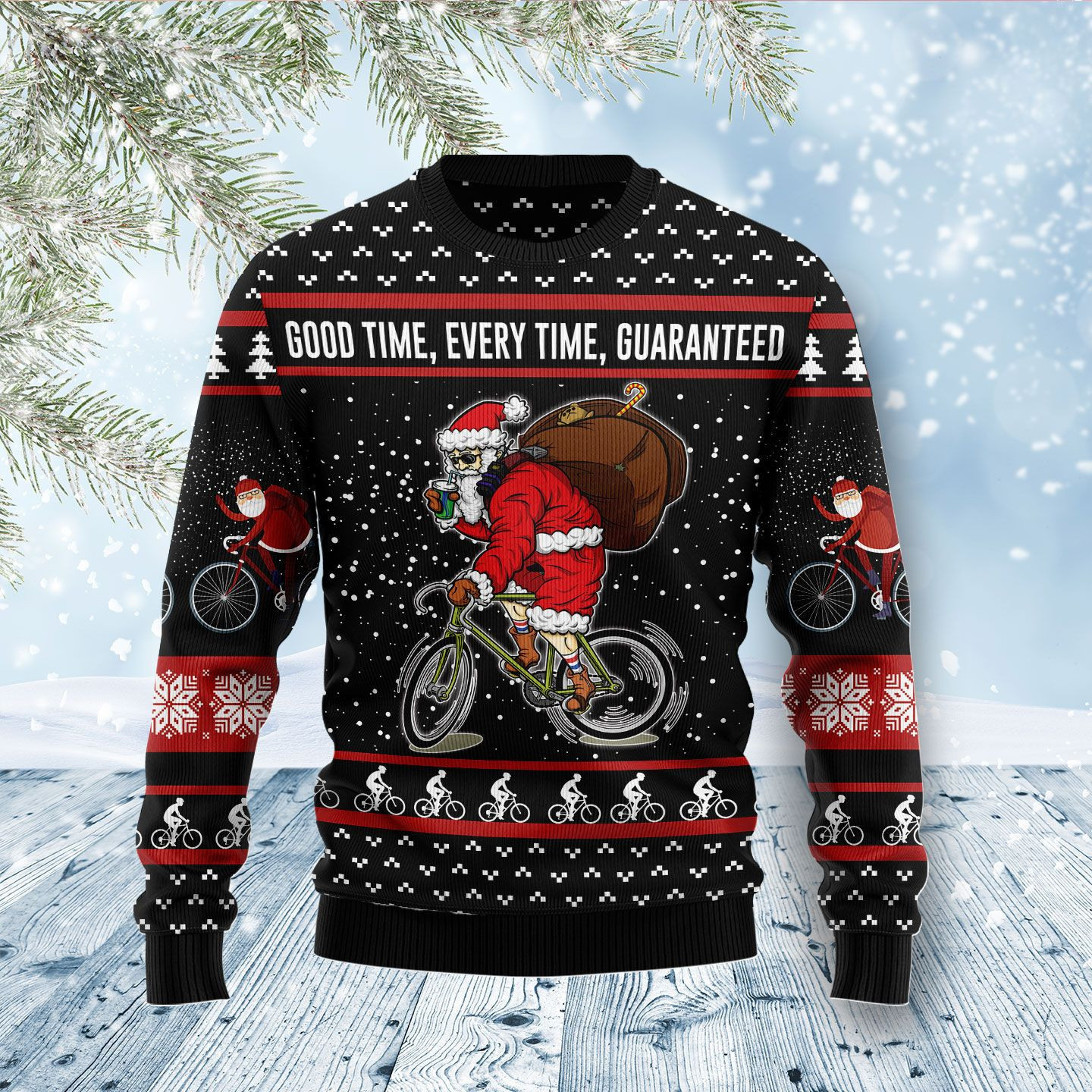 Santa Claus Love Biking Ugly Christmas Sweater Adult 3D Funny Matching for family