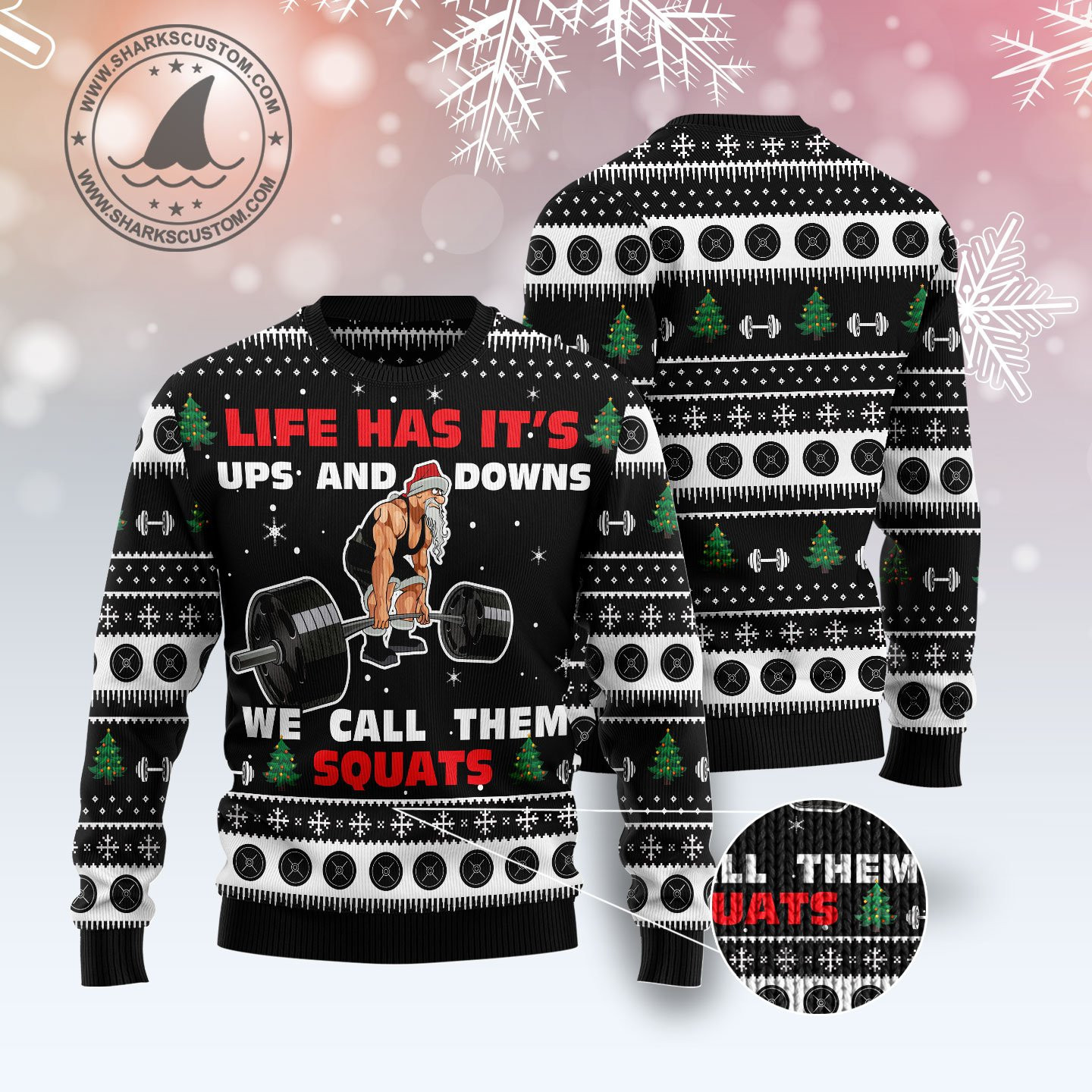 Santa Claus Love Gym Ugly Christmas Sweater Adult 3D Funny Matching for family - Image 3