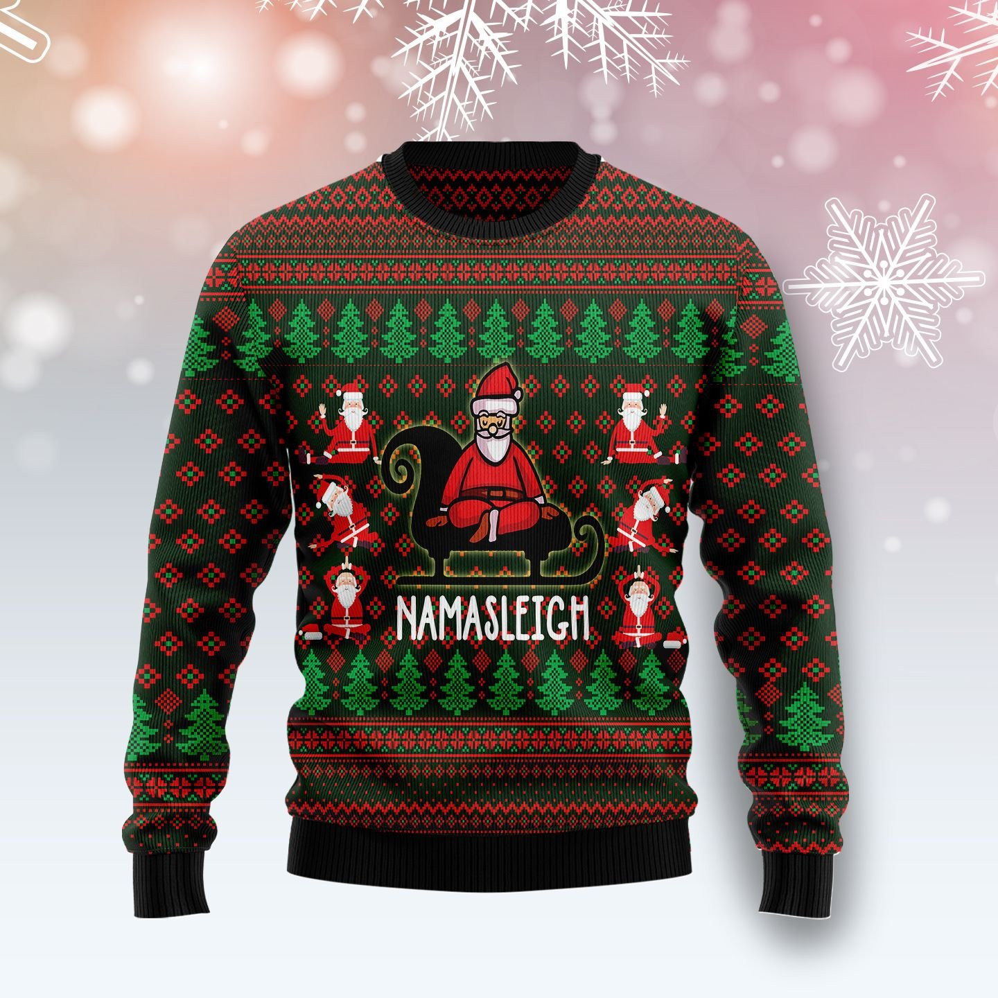 Santa Claus Love Yoga Ugly Christmas Sweater Adult 3D Funny Matching for family