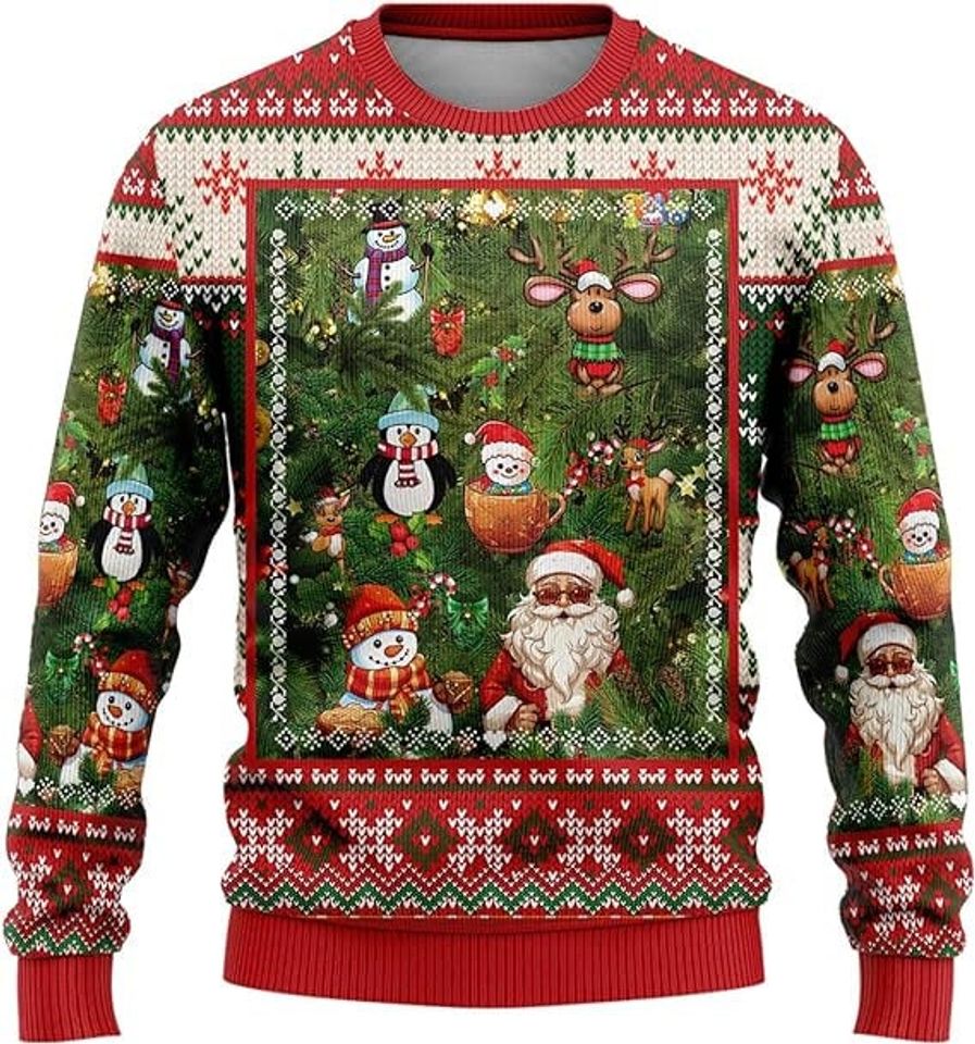 Santa Claus Lovers Ugly Christmas Sweaters for Men - Mens Sweater Xmas Holiday Crew Neck Shirt - Image 5