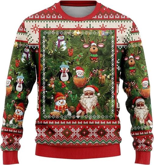 Santa Claus Lovers Ugly Christmas Sweaters for Men - Mens Sweater Xmas Holiday Crew Neck Shirt - Image 11