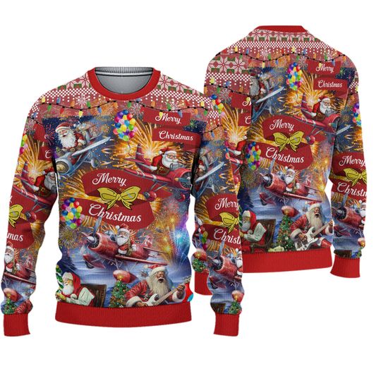 Santa Claus Lovers Ugly Christmas Sweaters for Men - Mens Sweater Xmas Holiday Crew Neck Shirt - Image 2