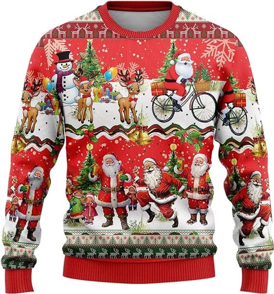 Santa Claus Lovers Ugly Christmas Sweaters for Men - Mens Sweater Xmas Holiday Crew Neck Shirt - Image 4