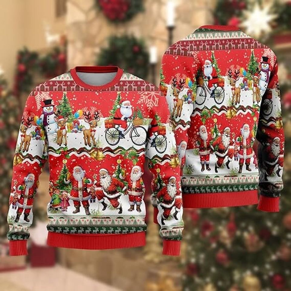 Santa Claus Lovers Ugly Christmas Sweaters for Men - Mens Sweater Xmas Holiday Crew Neck Shirt