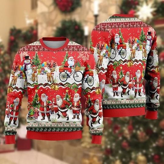 Santa Claus Lovers Ugly Christmas Sweaters for Men - Mens Sweater Xmas Holiday Crew Neck Shirt - Image 7