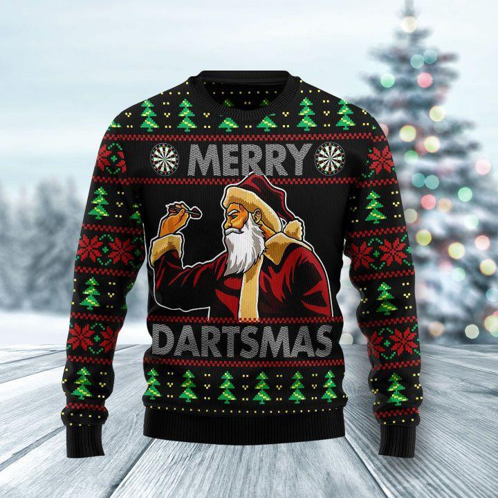 Santa Claus Merry Dartsmas Ugly Christmas Sweater Adult 3D Funny Matching for family