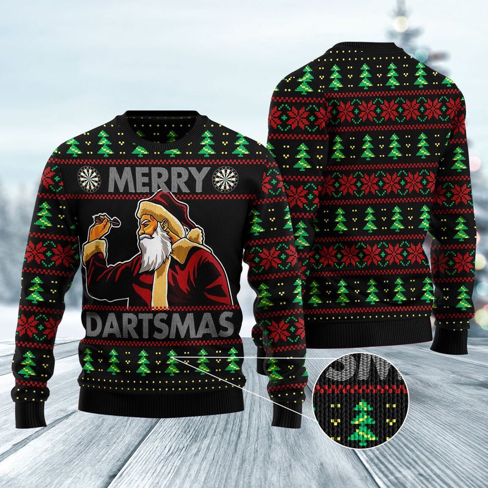 Santa Claus Merry Dartsmas Ugly Christmas Sweater, Ugly Christmas Sweater