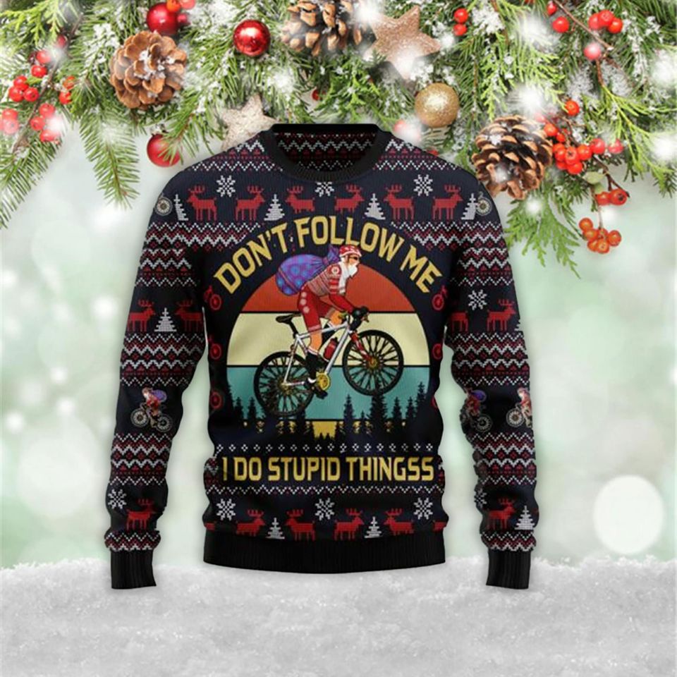 Santa Claus On Mountain Bike 3D Christmas Sweater