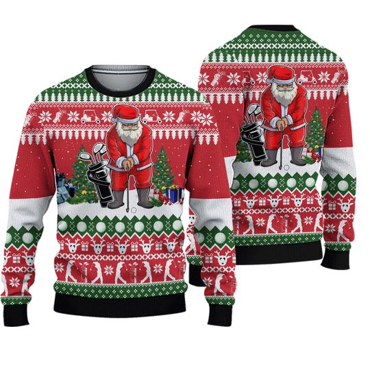 Santa Claus Playing Golf Ugly Sweater, Santa Love Golf 3D Ugly Christmas Sweater - Image 2