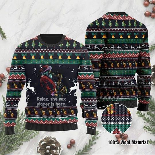 Santa Claus Plays Saxophone Ugly Christmas Sweater Adult 3D Funny Matching for family