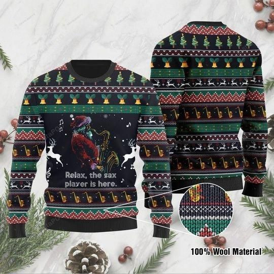 Santa Claus Plays Saxophone Ugly Christmas Sweater Adult 3D Funny Matching for family