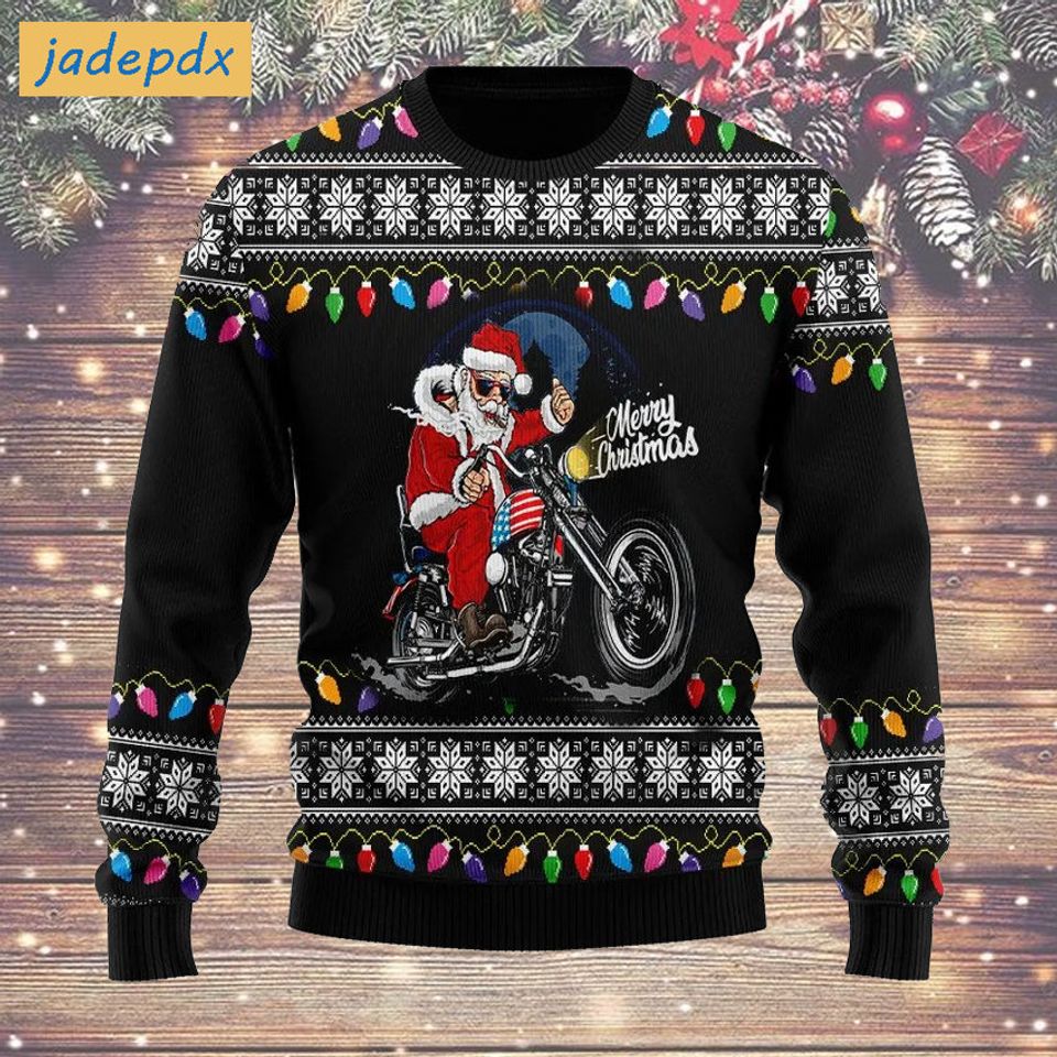 Santa Claus Ride A Motorcycles Merry Christmas Ugly Sweater, Funny Christmas Gift For Motorcycle Lovers