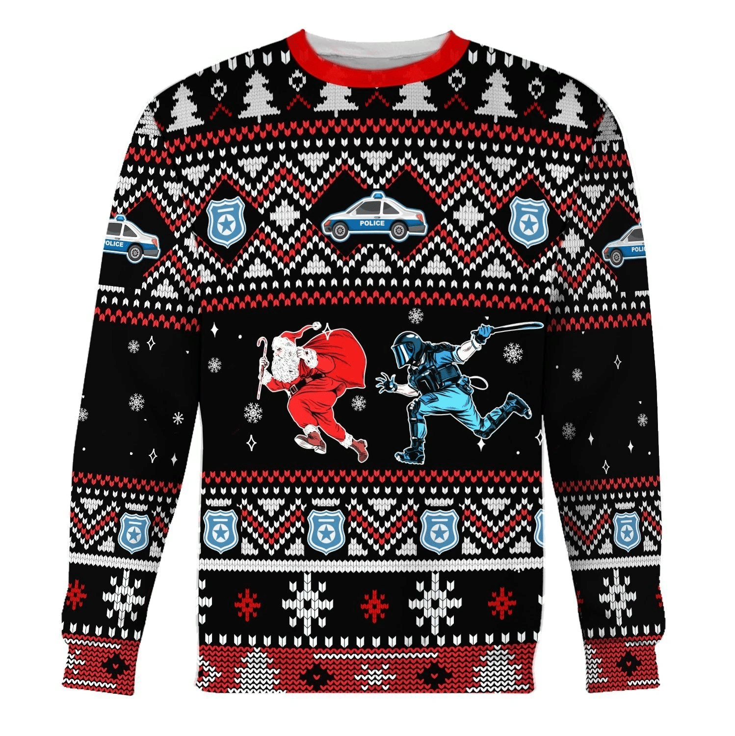 Santa Claus Riot Police Ugly Christmas Sweater Adult 3D Funny Matching for family - Image 2