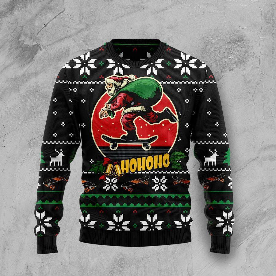 Santa Claus Skateboard Ugly Christmas Sweater Adult 3D Funny Matching for family
