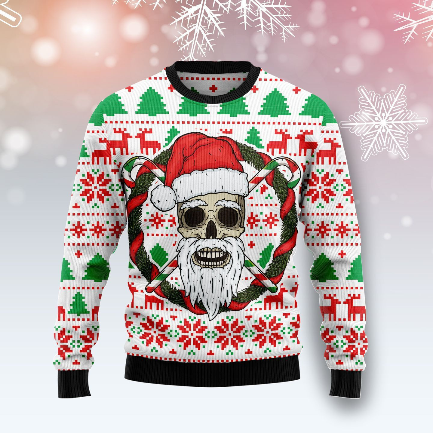 Santa Claus Skull Ugly Christmas Sweater Adult 3D Funny Matching for family