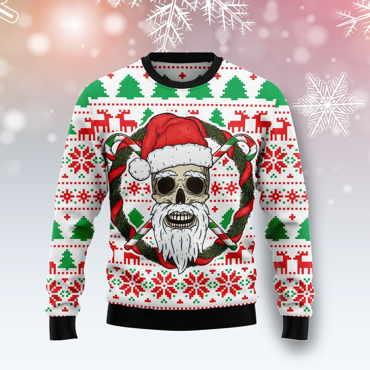 Santa Claus Skull Ugly Christmas Sweater Adult 3D Funny Matching for family