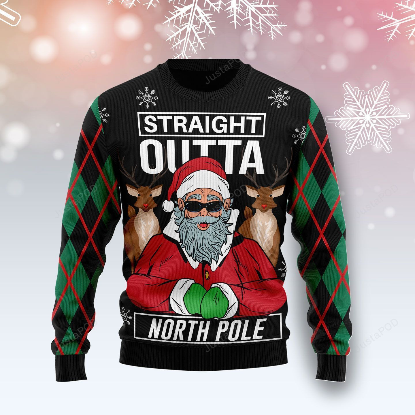 Santa Claus Straight Outta North Pole Ugly Christmas Sweater Adult 3D Funny Matching for family