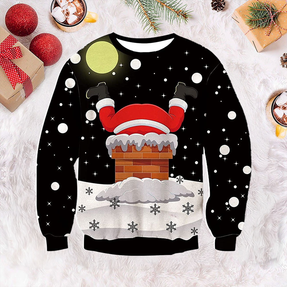 Santa Claus Stuck In Chimney Ugly Christmas Sweater Women'S Cute Christmas Sweaters Gifts