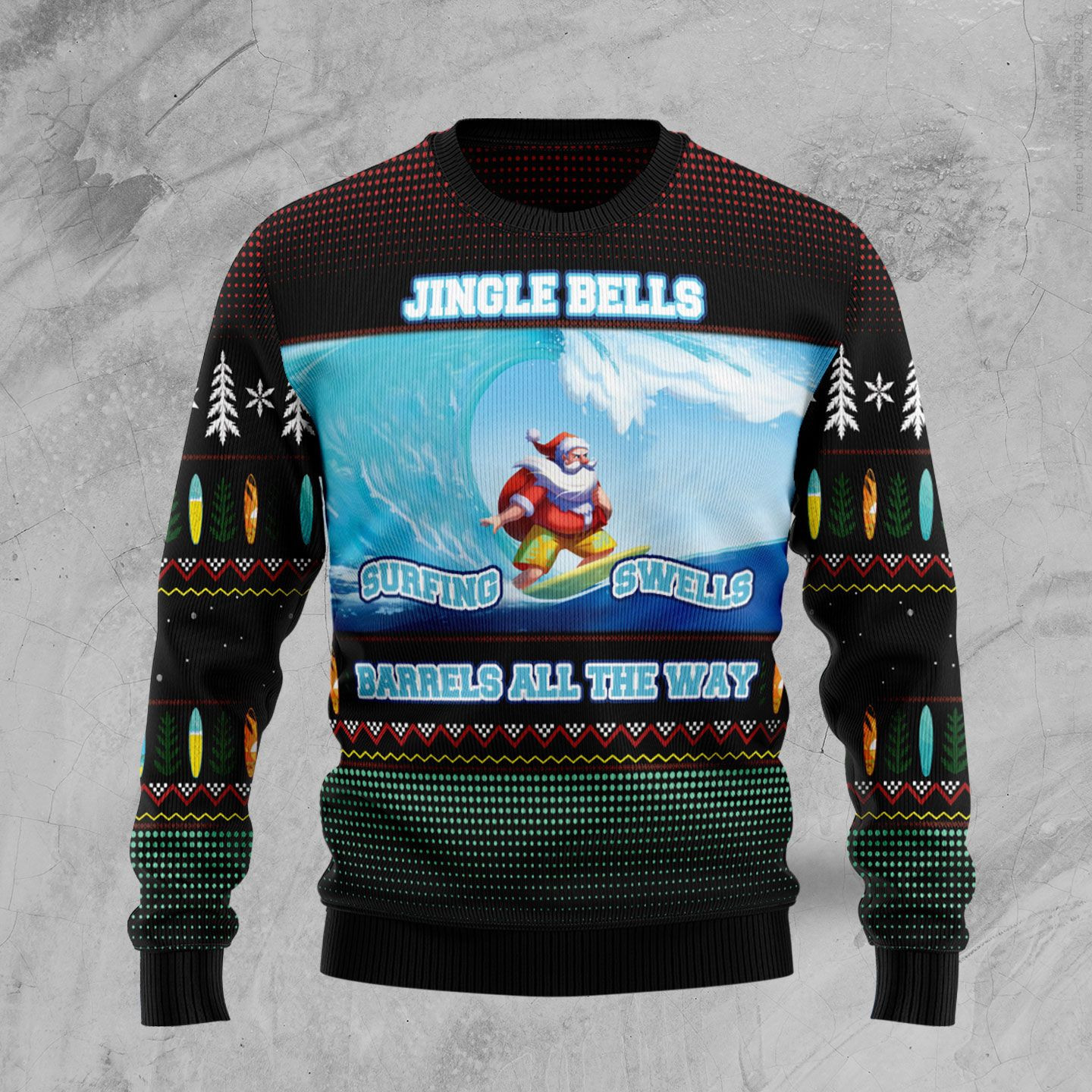 Santa Claus Surfing Ugly Christmas Sweater Adult 3D Funny Matching for family