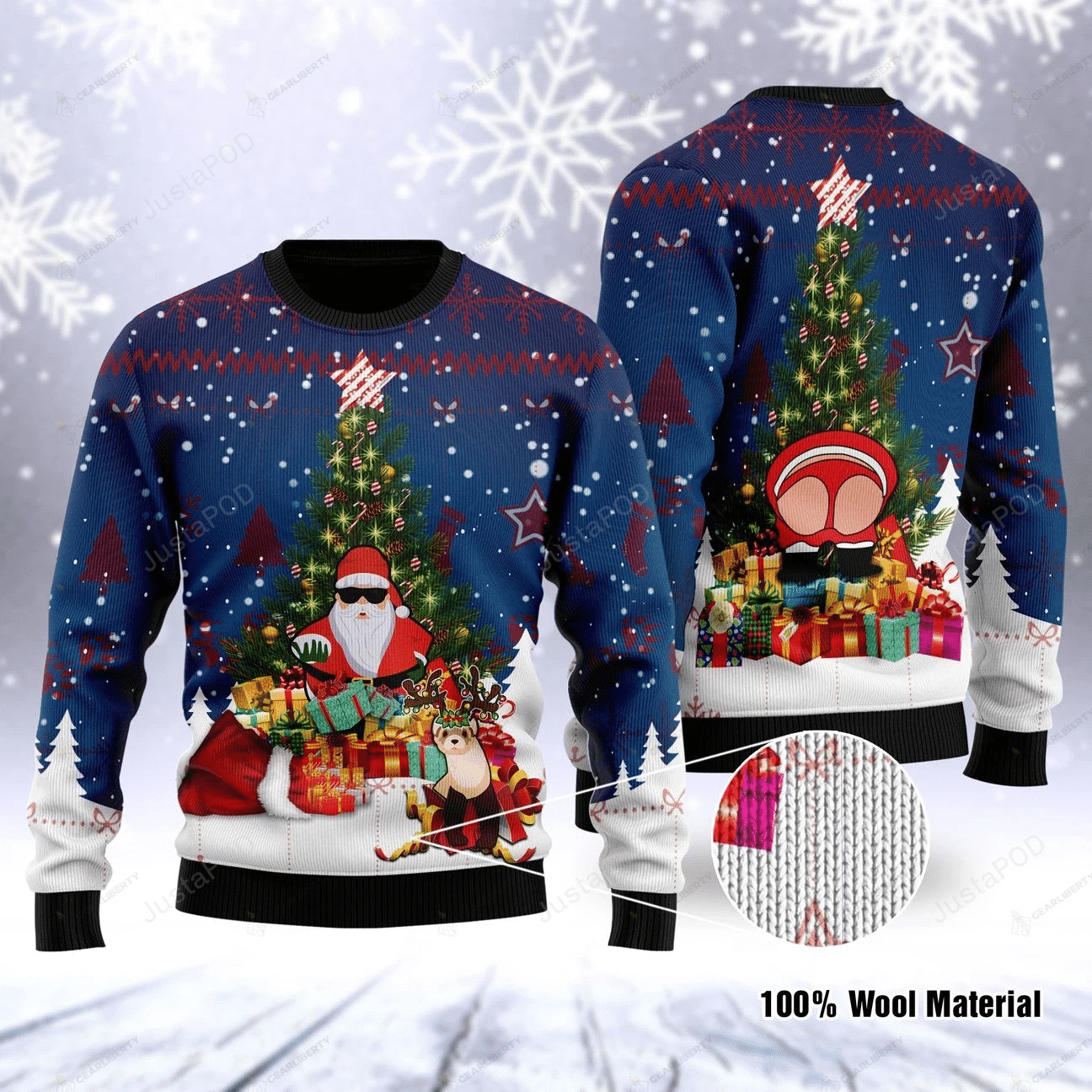 Santa Clause And Christmas Tree Ugly Christmas Sweater Adult 3D Funny Matching for family