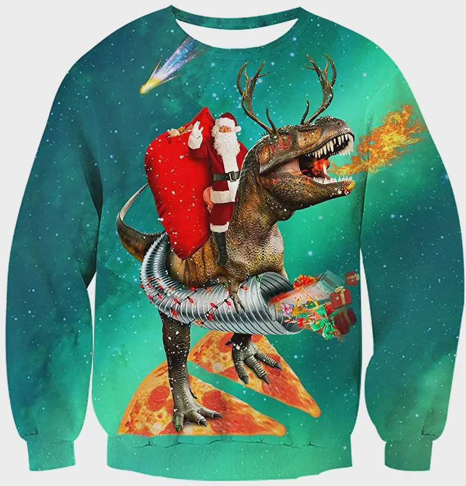 Santa Clause And Dinosaur Ugly Christmas Sweater Adult 3D Funny Matching for family