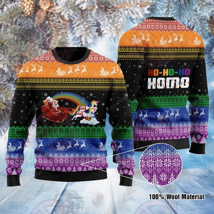 Santa Clause And Unicorns Ho-Ho-Ho Homo Ugly Christmas Sweater Adult 3D Funny Matching for family