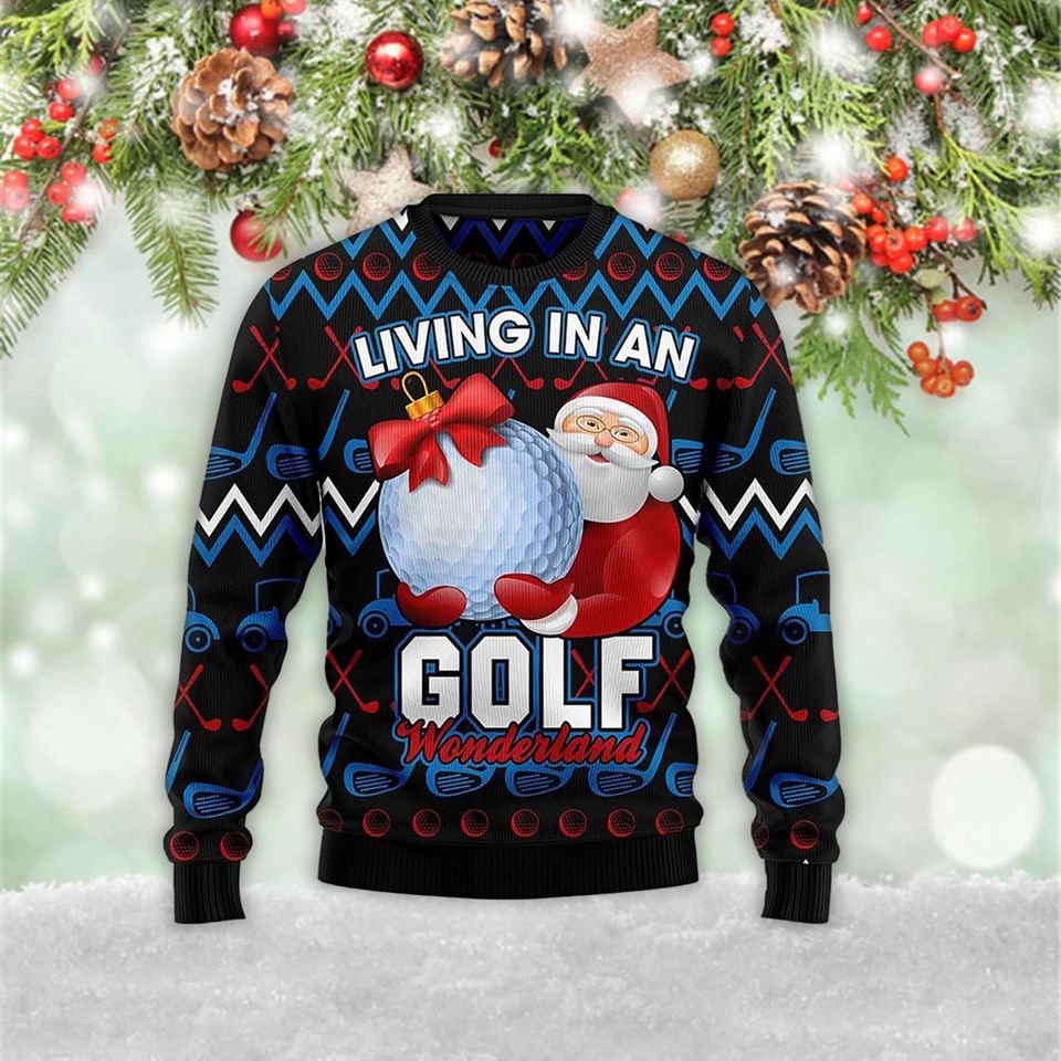 Santa Clause Golf Wonderland 3D Ugly Christmas Sweater