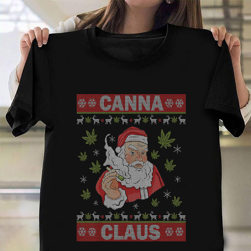Santa Clause Joint Weed Cannabis Ugly Christmas Sweater 420 T-Shirt