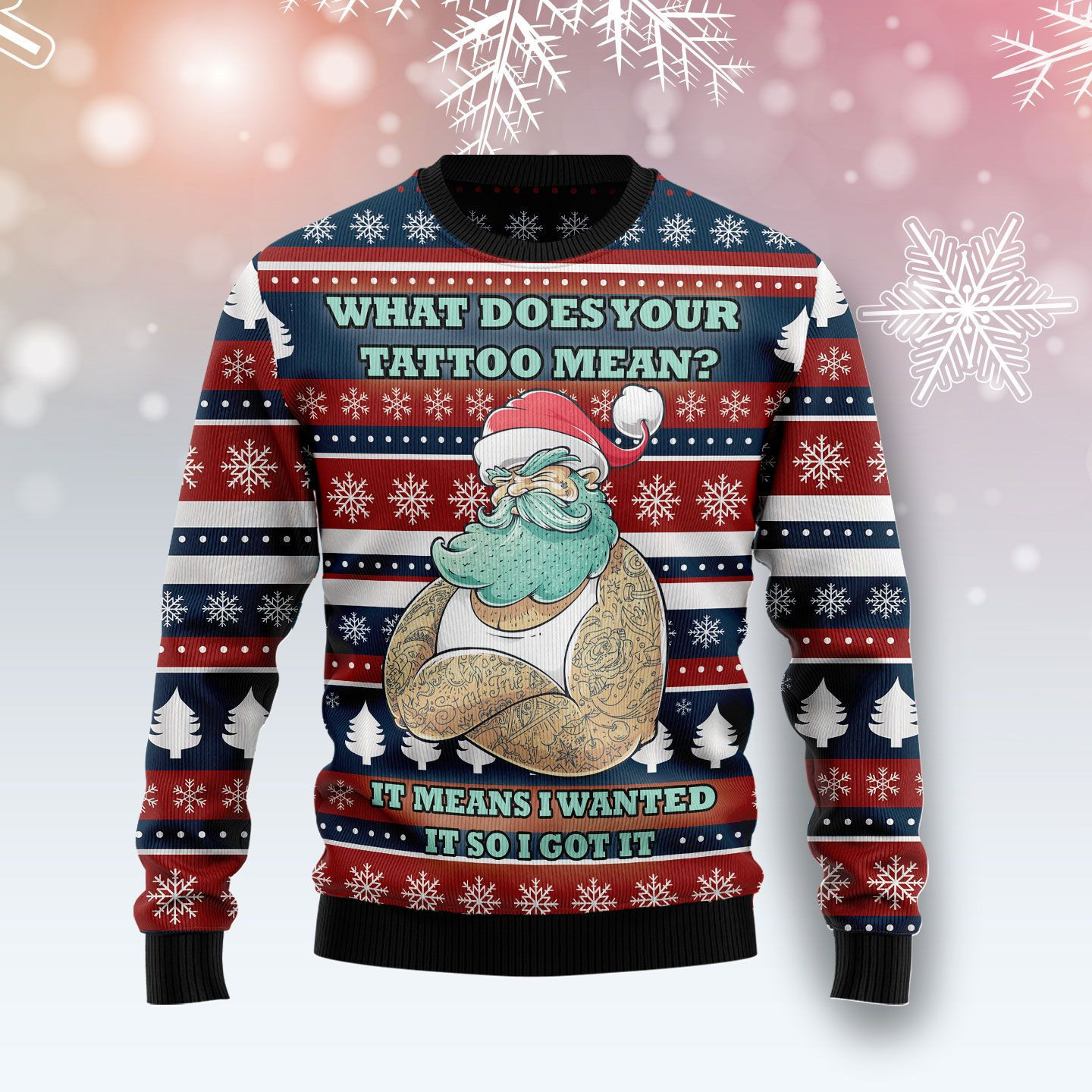 Santa Clause Love Tattoo Ugly Christmas Sweater Adult 3D Funny Matching for family